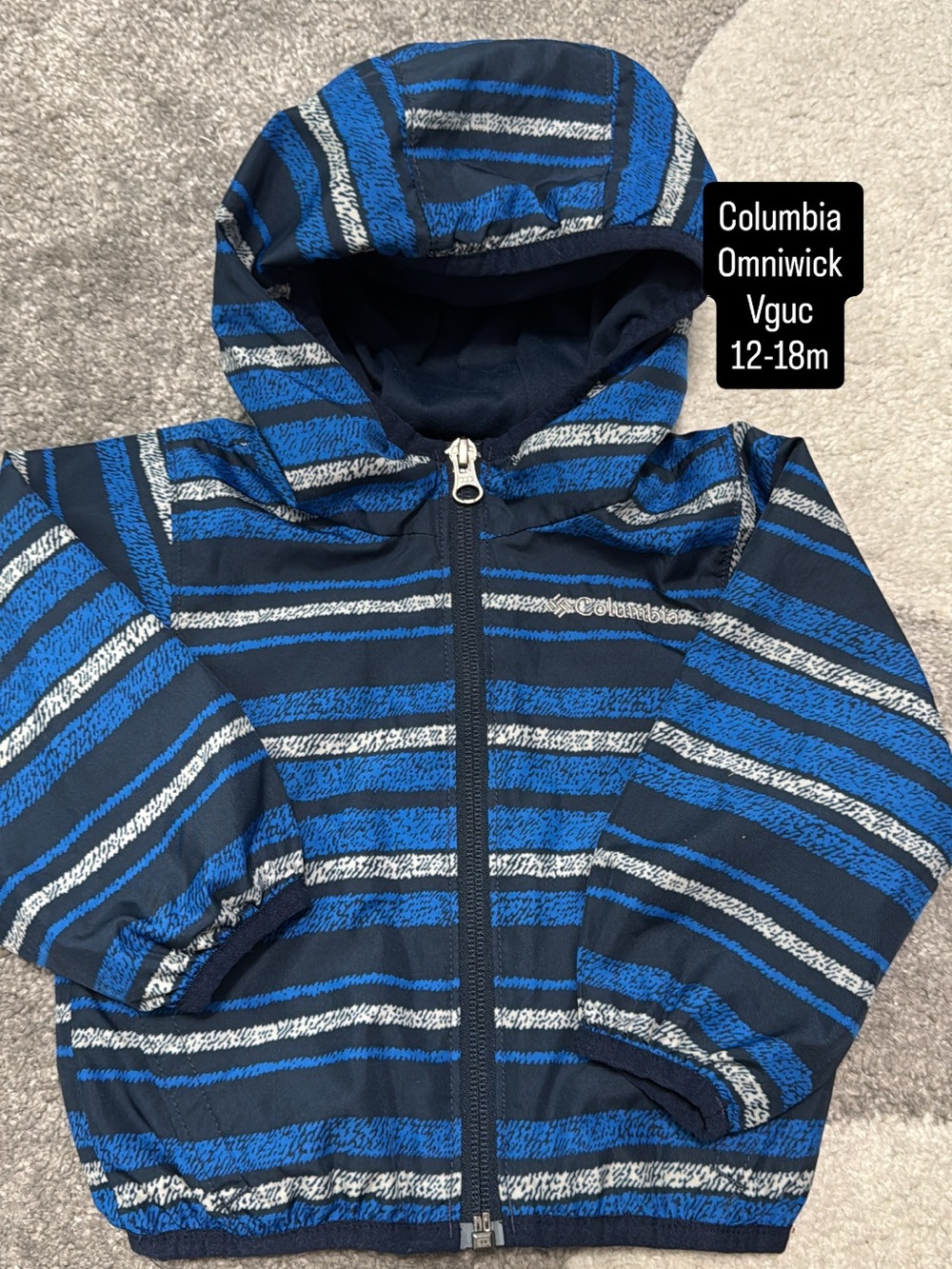 Columbia Blue & Navy Striped Omniwick Hooded Jacket - Kids